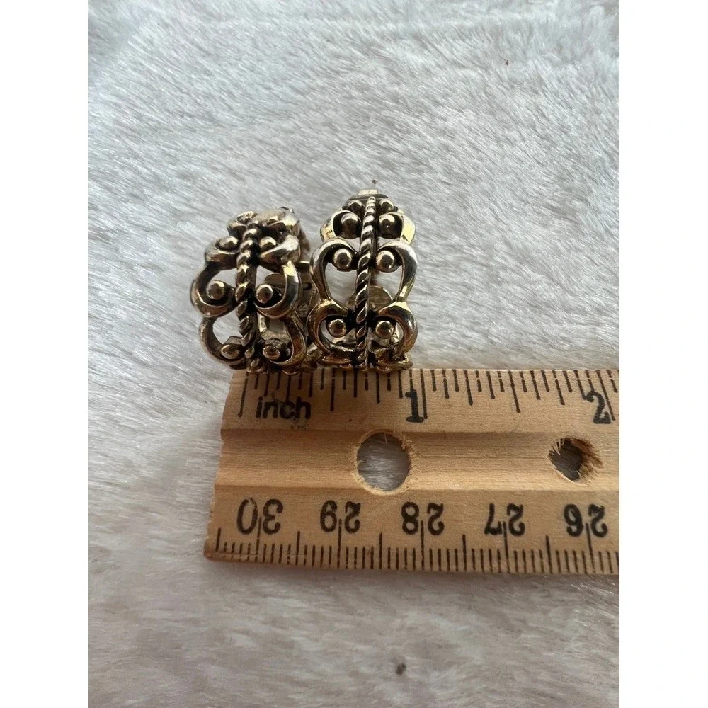 Avon Vintage Clip On J Hoop Earrings‎ Gold Tone Openwork Scroll Rope Baroque 80s